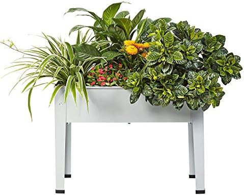 Grey galvanized steel elevated planter for herbs