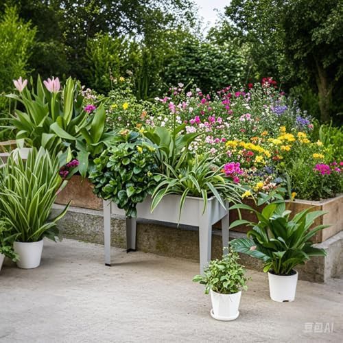 Grey galvanized steel elevated planter for herbs — photo 4