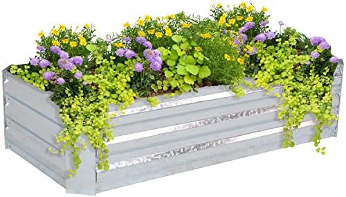 Silver rectangular galvanized steel garden box