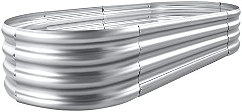 Large oval metal raised planter box