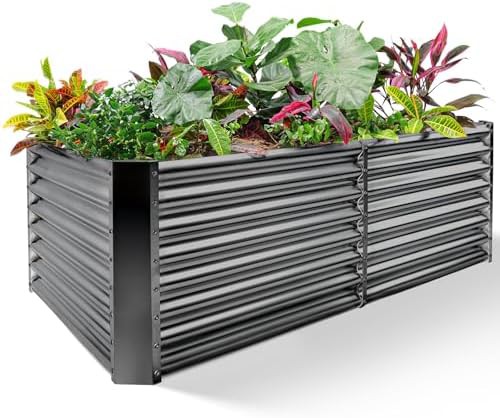 Grey eight foot galvanized steel garden bed