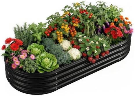 Grey oval compact garden bed