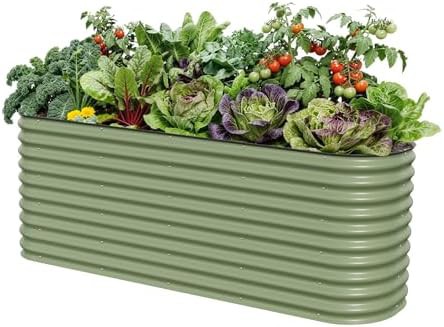 Deep root modular metal planter olive green