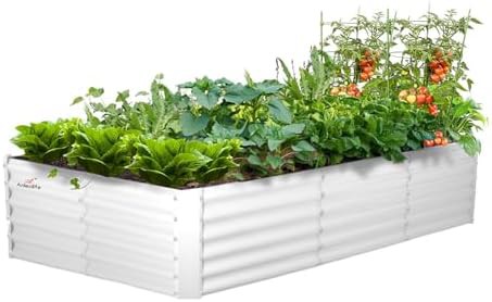 Large rectangular galvanized garden bed in antique white