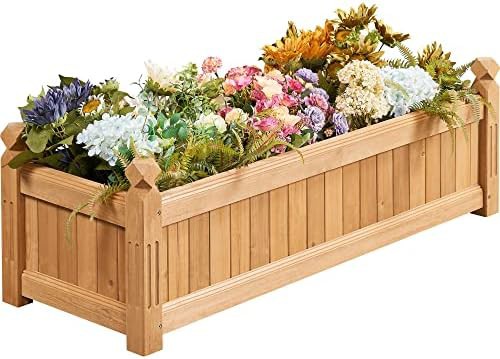 Rectangular wooden raised garden planter box