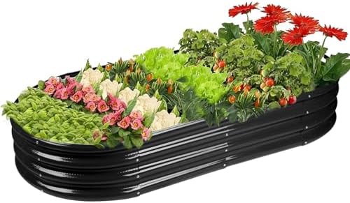 Black oval galvanized five foot planter box