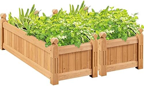 Rectangular wooden raised garden planter 2 pack