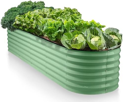 Modular light green galvanized garden bed 8x2 ft