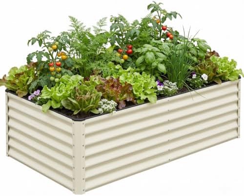 Beige white large steel planter box