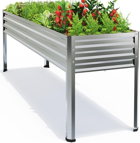 Elevated galvanized steel planter with legs