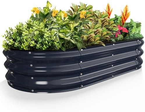 Midnight blue oval steel garden bed