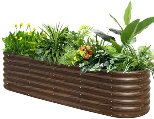 Brown oval steel planter with rods