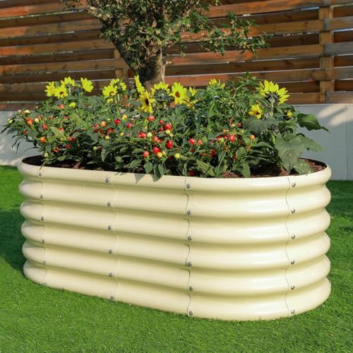 Cream yellow oval metal planter box — photo 4