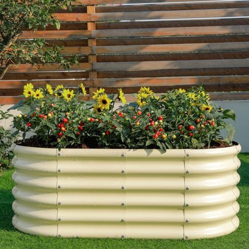 Cream yellow oval metal planter box — photo 5