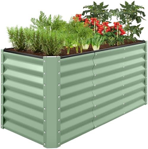 Sage green steel open bottom garden bed