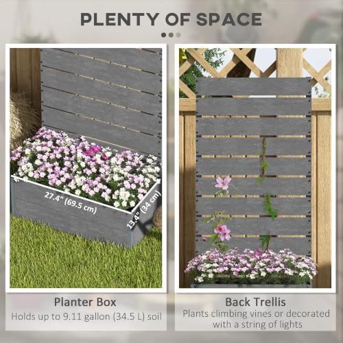 Grey wooden raised bed with integrated trellis — photo 3