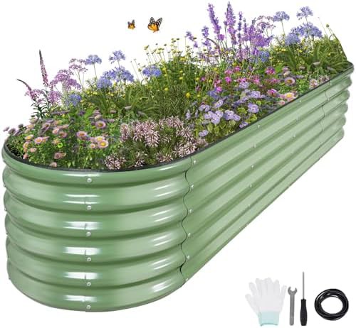 Long green metal garden bed eight feet