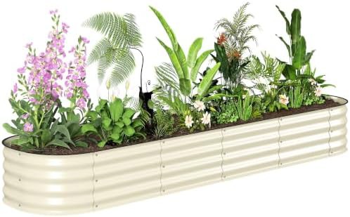 Narrow cream galvanized steel raised garden bed
