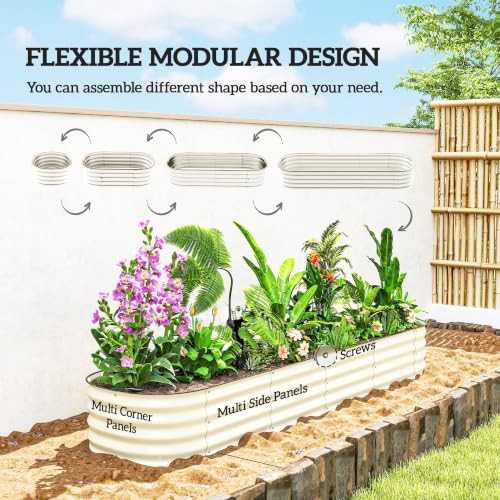 Narrow cream galvanized steel raised garden bed — photo 3