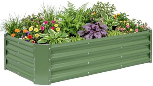 Green galvanized steel four foot garden bed