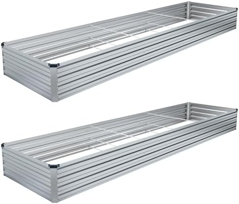 Silver galvanized wide rectangular planter two pack