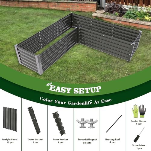 L-shaped galvanized steel garden bed in quartz grey — photo 4