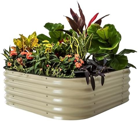 Modular metal garden bed pearl white