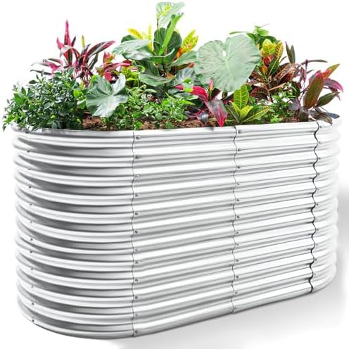 Oval silver deep elevated planter bed