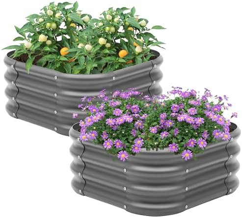 Two small deep galvanized steel planter beds