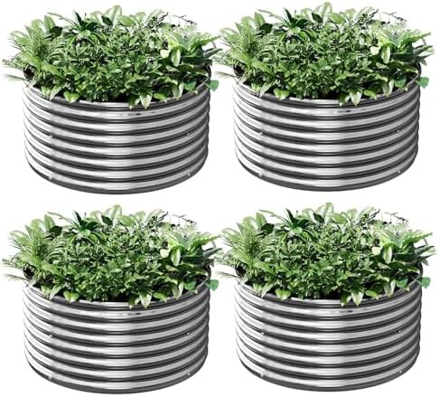 Round two foot steel garden beds four pack