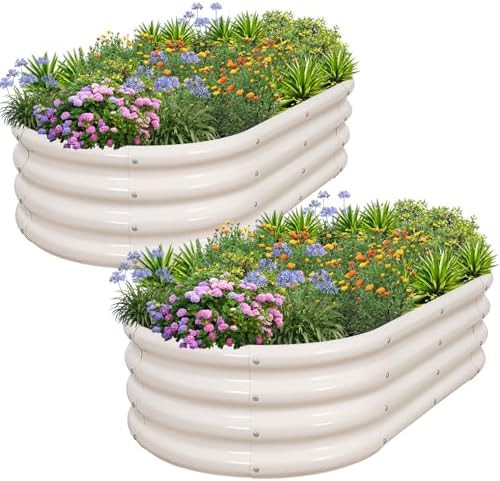 White oval galvanized garden beds two pack