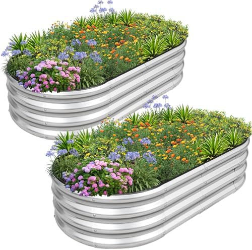 Silver oval galvanized garden beds two pack