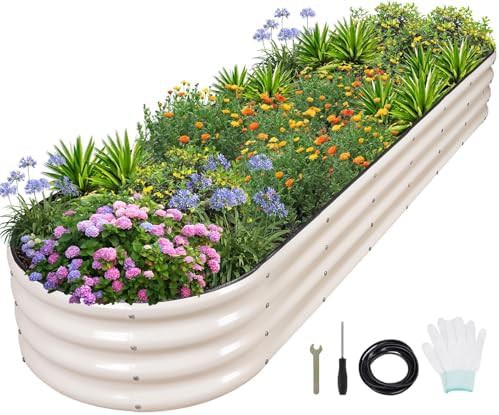 Oval galvanized metal garden bed white