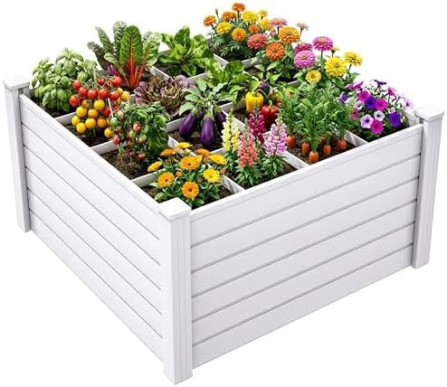 White resin square bed with growth grid
