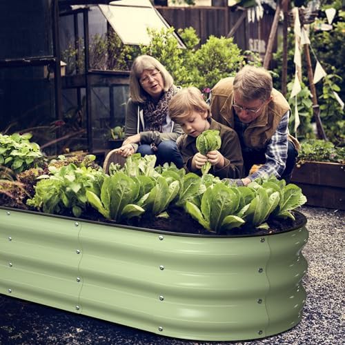 Avocado green galvanized steel oval planter — photo 5
