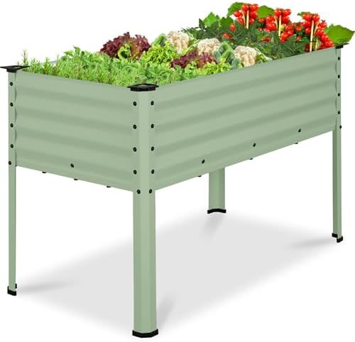 Sage green galvanized elevated planter box