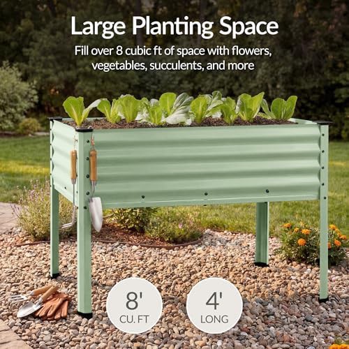 Sage green galvanized elevated planter box — photo 4