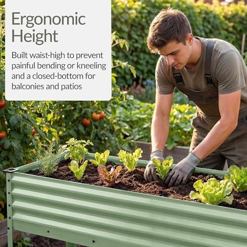 Sage green galvanized elevated planter box — photo 5