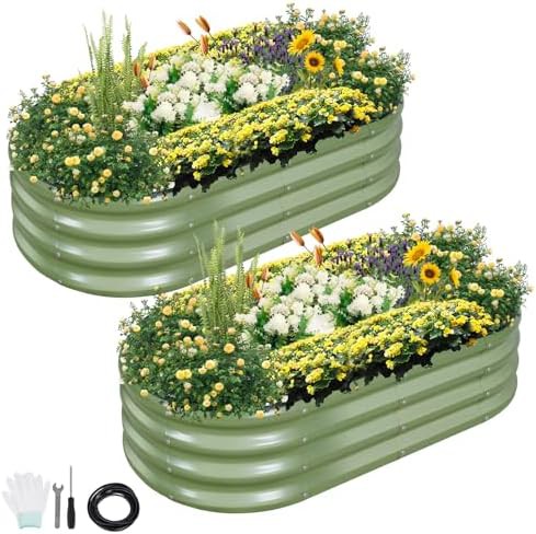 Shallow green galvanized steel planter set