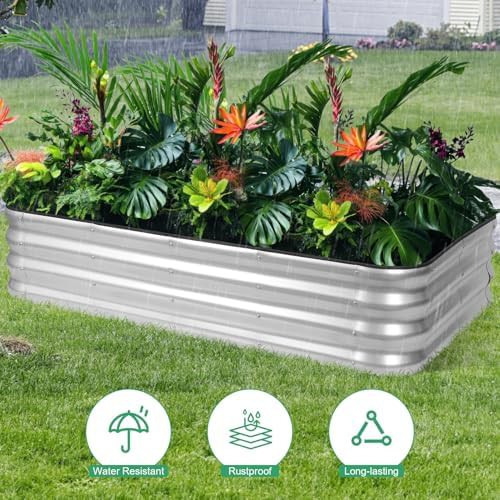Modular silver rectangular metal garden bed — photo 5