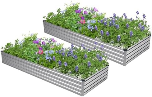 Large silver galvanized steel garden bed set