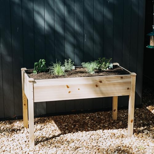 Elevated wooden planter box with fabric liner — photo 3