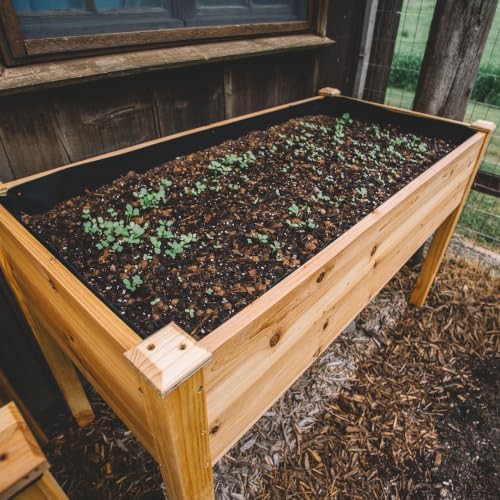 Elevated wooden planter box with fabric liner — photo 4