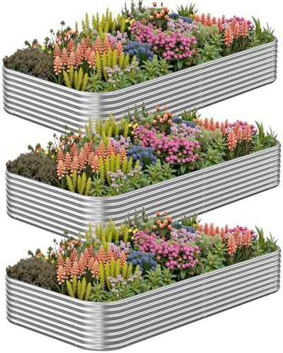Large eight foot galvanized steel garden beds trio