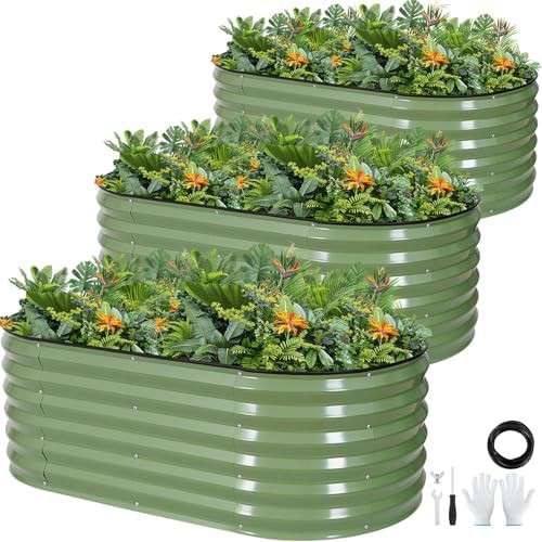 Triple set galvanized vegetable beds