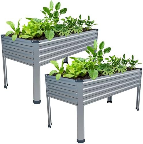 Two pack of elevated galvanized planter boxes
