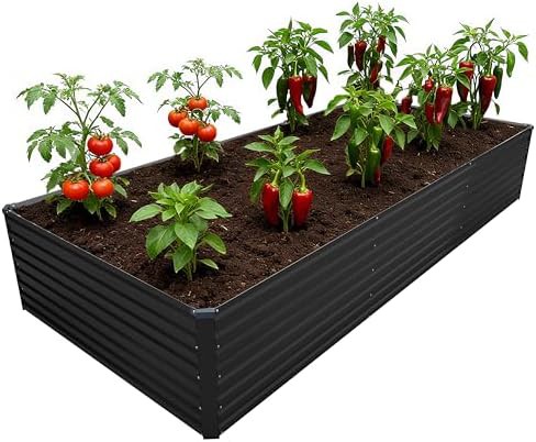 Black extra deep and wide galvanized garden bed