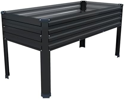 Black elevated metal planter box with legs