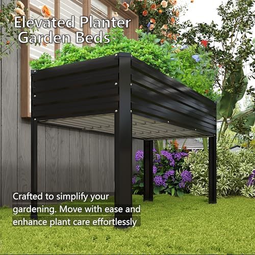 Black elevated metal planter box with legs — photo 5