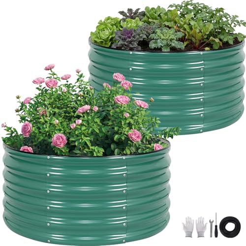 Round lotus green galvanized herb planters
